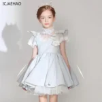 Kid Size: 12T, Color: Brown - 2025 Children Teen Girl Dresses Solid Lace Vestidos Prom Piano Performance Birthday Party Host Girls Costumes Baby Dress for Eid