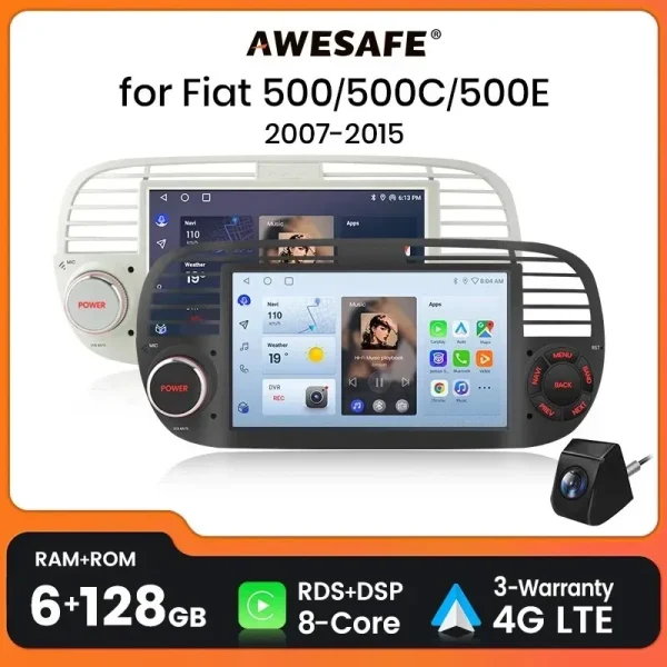 AWESAFE Wireless CarPlay Car Radio for FIAT 500 500C Abarth 2007-2015 with Android Auto GPS Navigation Smart System RDS DSP FM