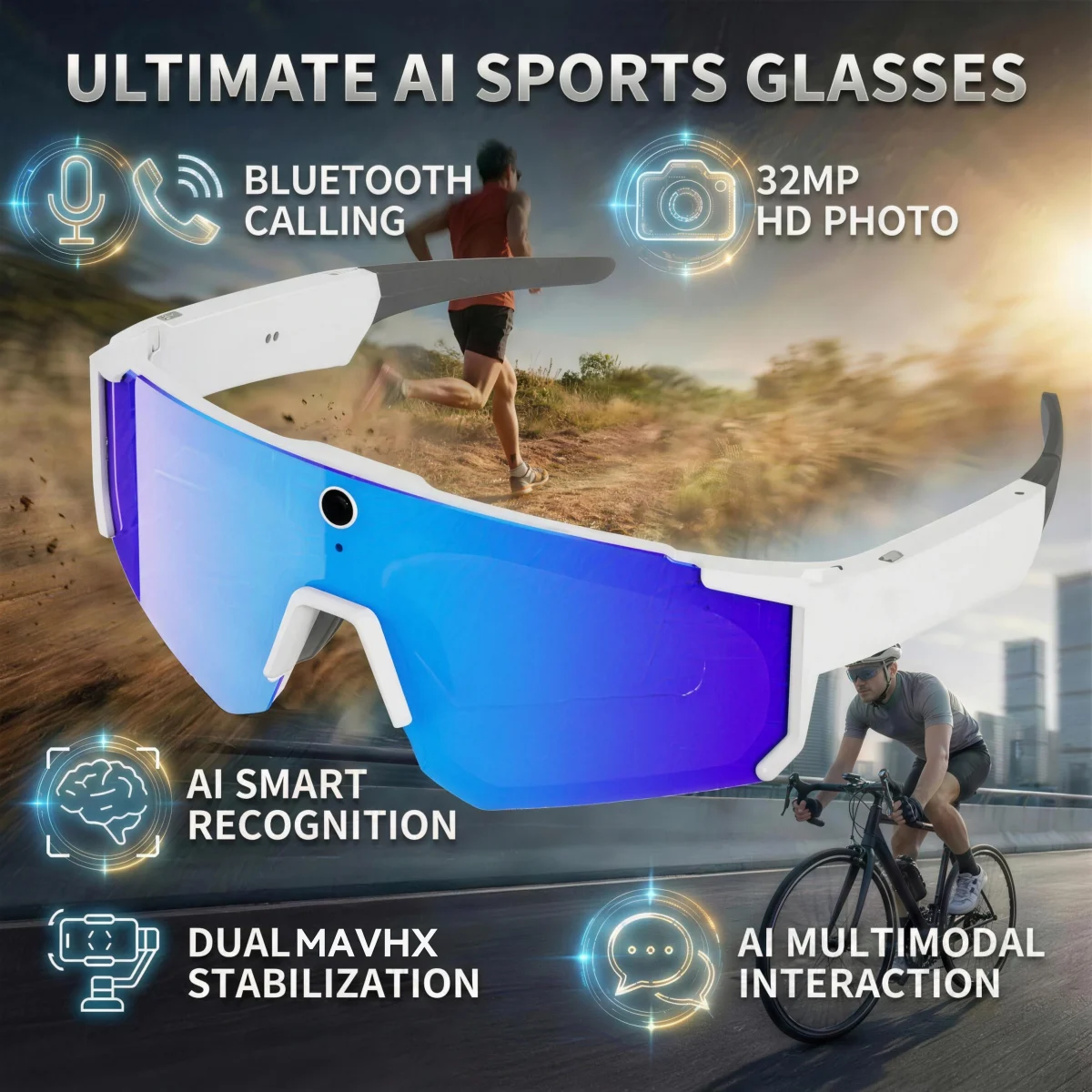 New AI smart shooting&recording glasses with 800W camera, HD anti-shake bicycle riding shooting artifact, windproof goggles 2026 - Image 9