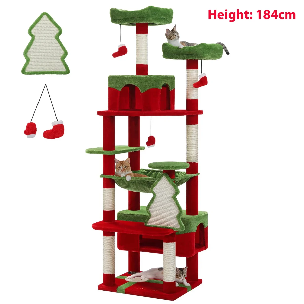 Multi-Level Large Cat Tree with Sisal-Covered Scratching Posts Cozy Condos Spacious Hammock Tall Cat Tower for Indoor Cat Toys - Image 14