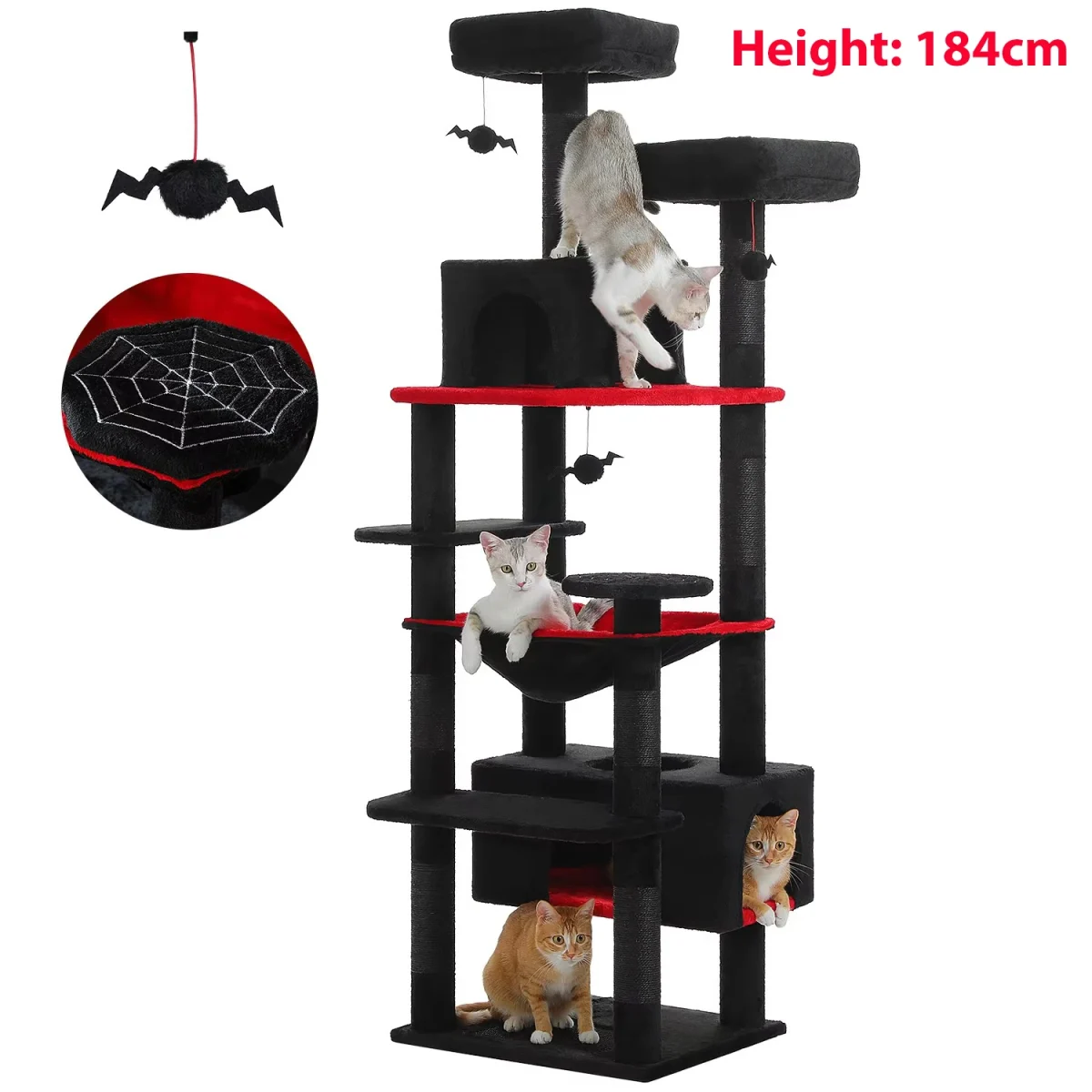 Multi-Level Large Cat Tree with Sisal-Covered Scratching Posts Cozy Condos Spacious Hammock Tall Cat Tower for Indoor Cat Toys - Image 11