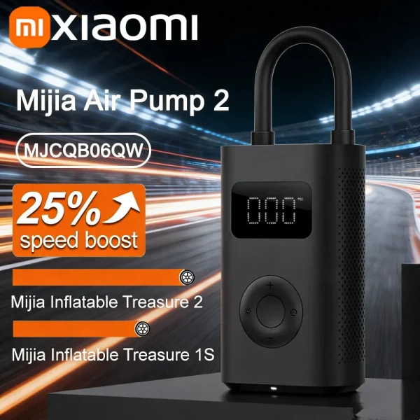 Xiaomi Mijia Air Pump 2 for Bicycles and Balls, Digital Tire Pressure Preset, Automatic Stop Charging, Type-C Multitool Inflator
