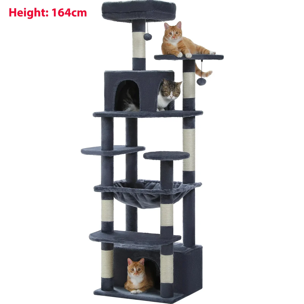 Multi-Level Large Cat Tree with Sisal-Covered Scratching Posts Cozy Condos Spacious Hammock Tall Cat Tower for Indoor Cat Toys - Image 7