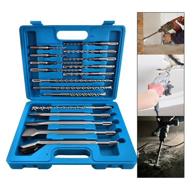 SDS Plus Drill Bit Set 17Pcs 110 160 200 250mm for Electric Hammer Concrete Wall Brick Block Masonry Drilling