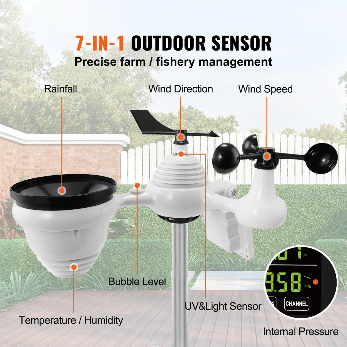 SucceBuy 7-in-1 Wi-Fi Weather Station 7.5 in Color Display + Solar Wireless Outdoor Sensor Alarm Alerts for Temperature Humidity - Image 2