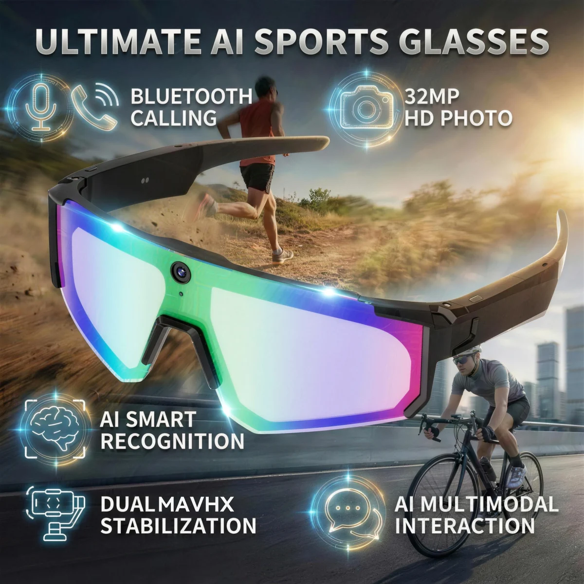 New AI smart shooting&recording glasses with 800W camera, HD anti-shake bicycle riding shooting artifact, windproof goggles 2026 - Image 10