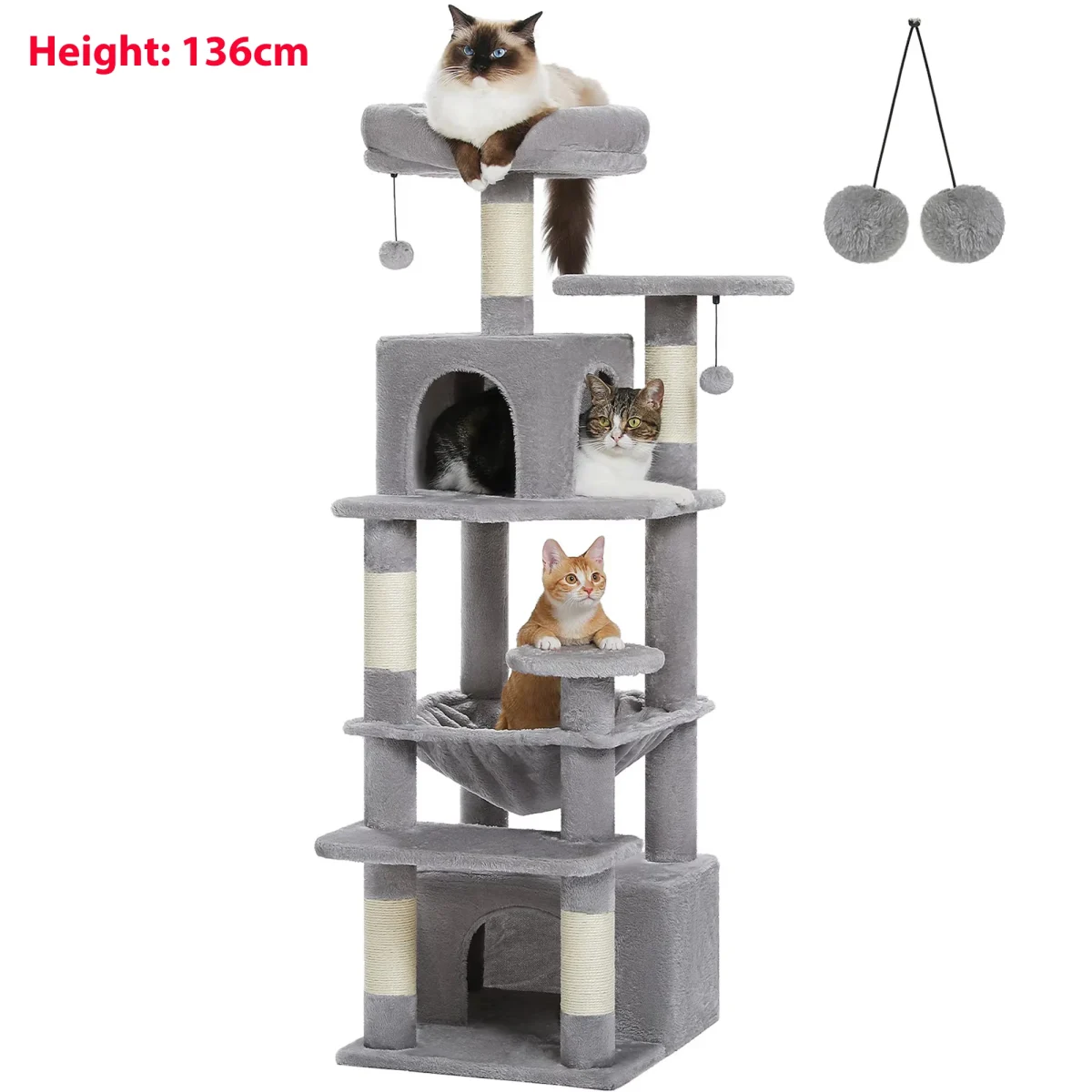 Multi-Level Large Cat Tree with Sisal-Covered Scratching Posts Cozy Condos Spacious Hammock Tall Cat Tower for Indoor Cat Toys - Image 21