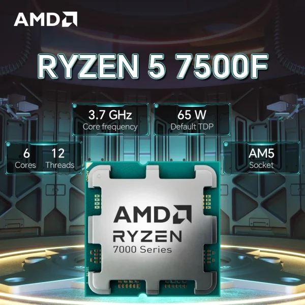 AMD Ryzen 5 7500F 3.7GHz L3=32M R5 7500F Processor 6-Core 12-Thread DDR5 65W Socket AM5 5NM NEW but No Fan