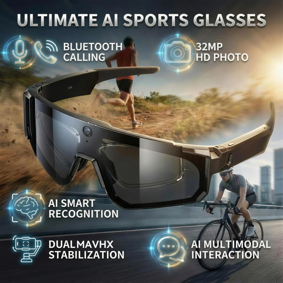 New AI smart shooting&recording glasses with 800W camera, HD anti-shake bicycle riding shooting artifact, windproof goggles 2026 - Image 7