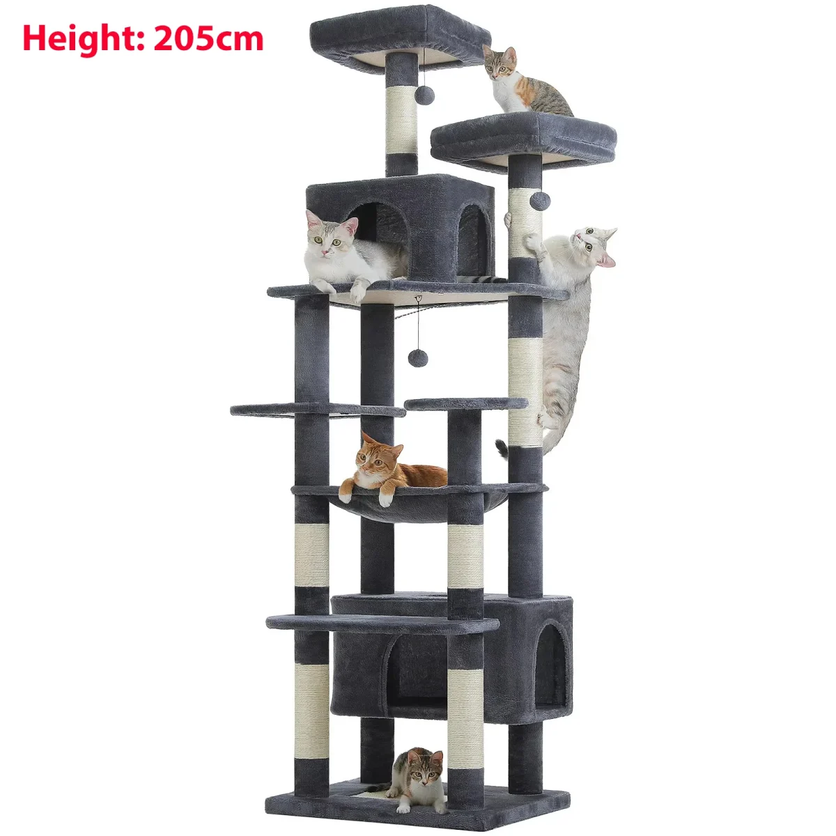 Multi-Level Large Cat Tree with Sisal-Covered Scratching Posts Cozy Condos Spacious Hammock Tall Cat Tower for Indoor Cat Toys - Image 13
