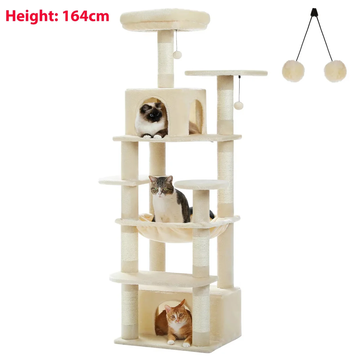 Multi-Level Large Cat Tree with Sisal-Covered Scratching Posts Cozy Condos Spacious Hammock Tall Cat Tower for Indoor Cat Toys - Image 15