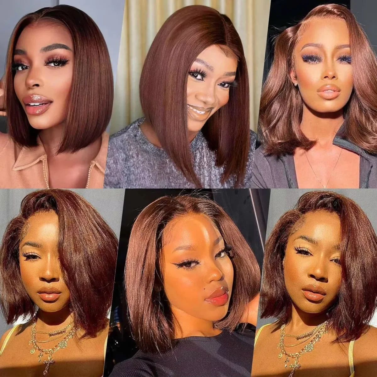 Chocolate Brown Straight Short Bob 220 Density 13x4 Full Frontal HD Transparent Lace Pre-plucked Human Hair Wigs 8-14 Inch - Image 4