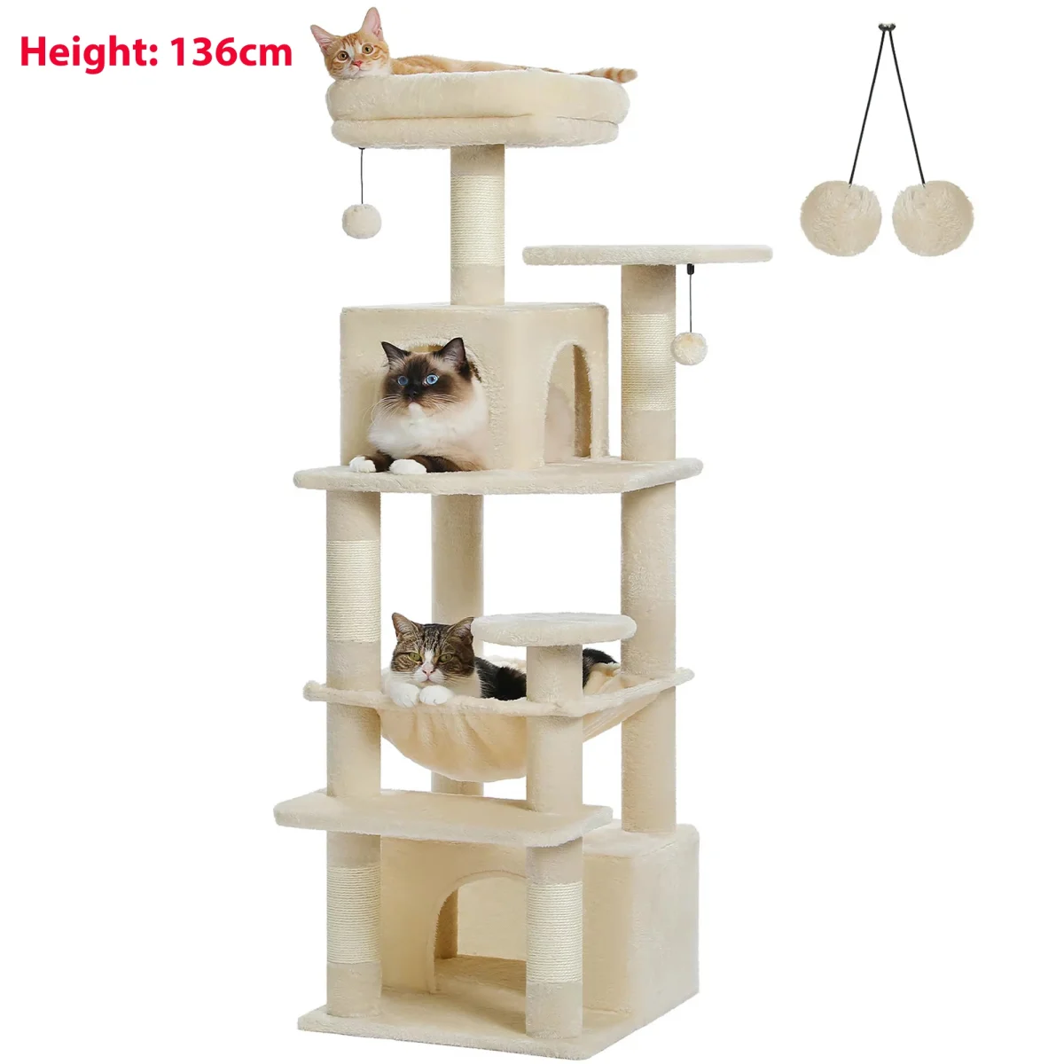 Multi-Level Large Cat Tree with Sisal-Covered Scratching Posts Cozy Condos Spacious Hammock Tall Cat Tower for Indoor Cat Toys - Image 17