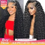 38 44 inch black hd lace frontal wig pre plucked front 13x6 13x4 kinky curly deep water wave 250 high density human hair wigs