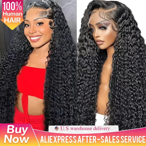 38 44 inch black hd lace frontal wig pre plucked front 13x6 13x4 kinky curly deep water wave 250 high density human hair wigs