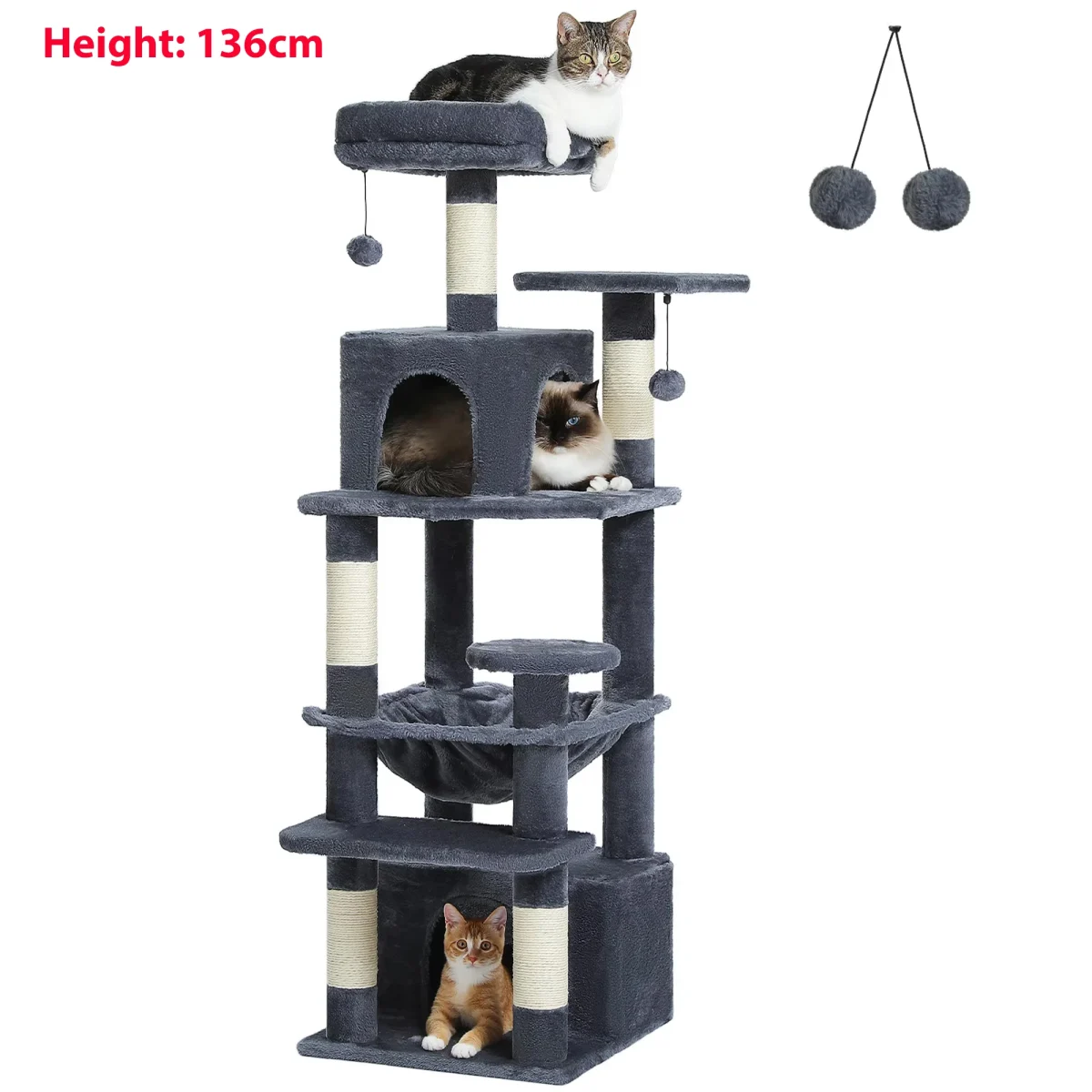 Multi-Level Large Cat Tree with Sisal-Covered Scratching Posts Cozy Condos Spacious Hammock Tall Cat Tower for Indoor Cat Toys - Image 10