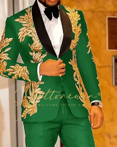 Color: green, Size: 4XL - Luxury Groom Wedding Tuxedos Gold Sequins Appliques Black Men Suits Slim Fit Costume Homme Marriage Prom Suits
