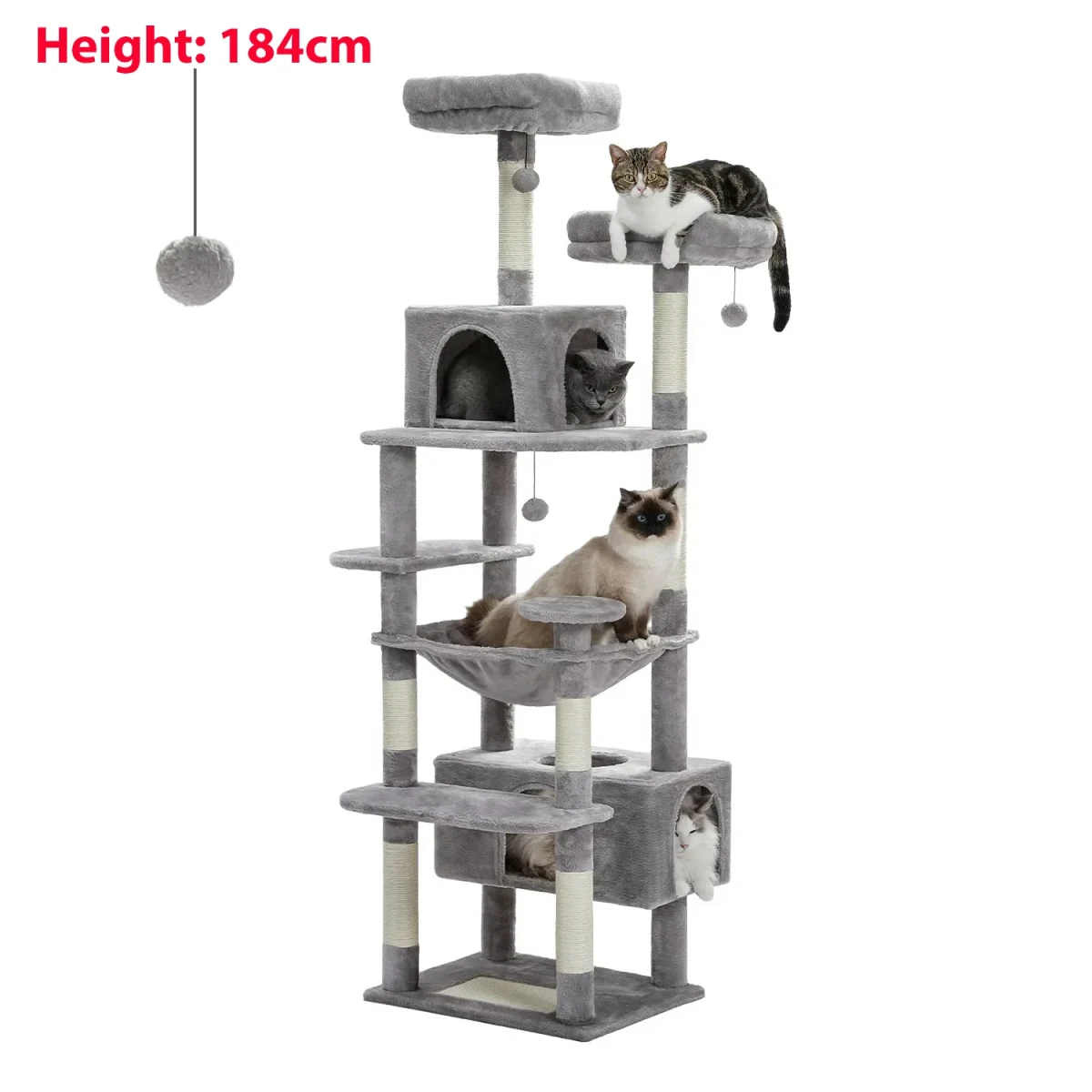 Multi-Level Large Cat Tree with Sisal-Covered Scratching Posts Cozy Condos Spacious Hammock Tall Cat Tower for Indoor Cat Toys - Image 19