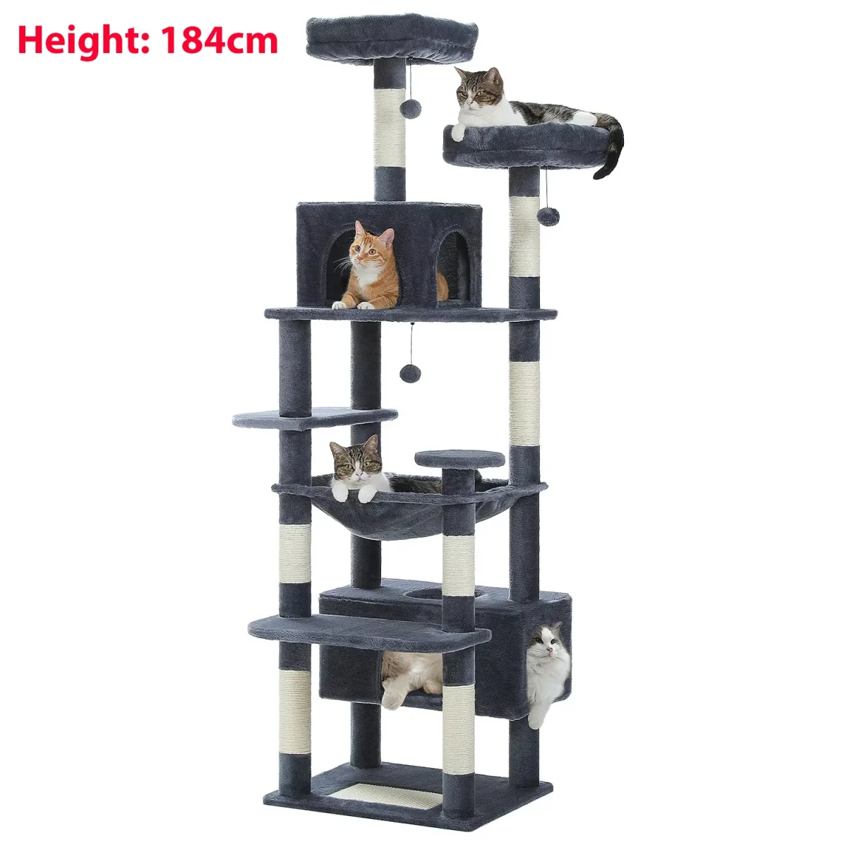 Multi-Level Large Cat Tree with Sisal-Covered Scratching Posts Cozy Condos Spacious Hammock Tall Cat Tower for Indoor Cat Toys - Image 8