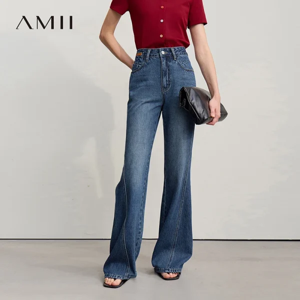 Amii Women's Jeans 2026 Spring New Casual Cotton Denim Flared Long Pants Retro Loose Commuter Versatile Woman Trousers 12651025