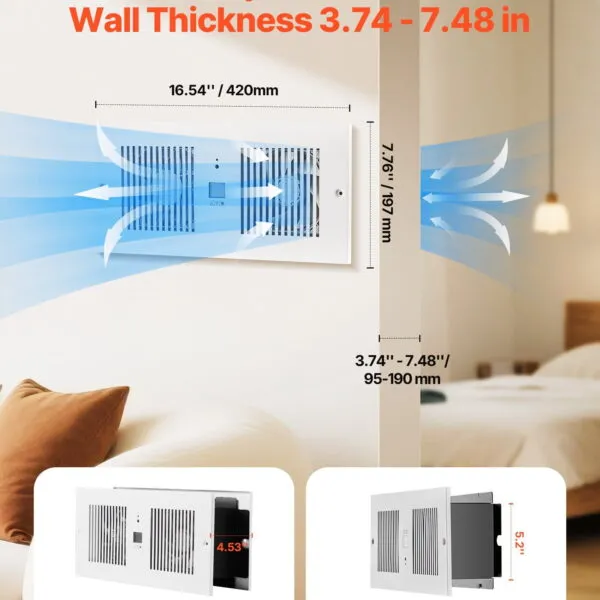 4-Inch Room to Room Fan, 2-in-1 300 CFM Through Wall Fan with Remote Control & Temperature Control, 10-Speed Ventilation Quiet Vent for Kitchen, Living & Laundry Room, Workshop