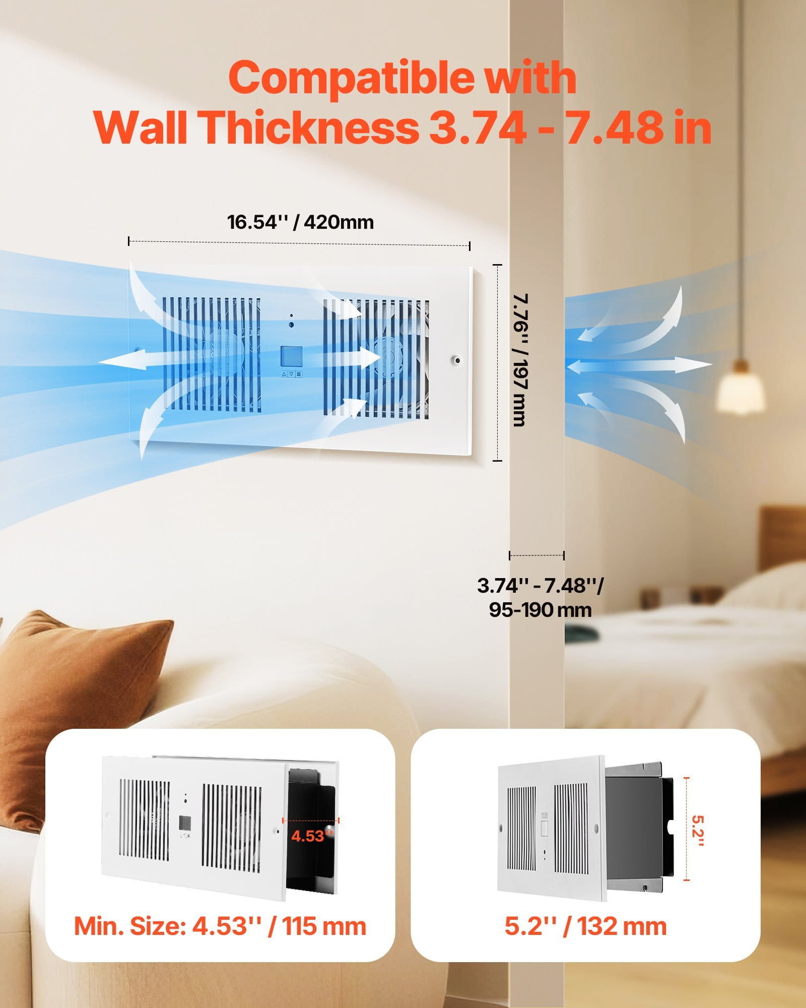 SNXHSEHYSDWXTALGPV1-1.jpg 4-Inch Room to Room Fan, 2-in-1 300 CFM Through Wall Fan with Remote Control & Temperature Control, 10-Speed Ventilation Quiet Vent for Kitchen, Living & Laundry Room, Workshop - Image 1