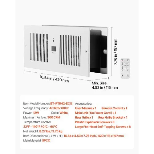 4-Inch Room to Room Fan, 2-in-1 300 CFM Through Wall Fan with Remote Control & Temperature Control, 10-Speed Ventilation Quiet Vent for Kitchen, Living & Laundry Room, Workshop - Image 6