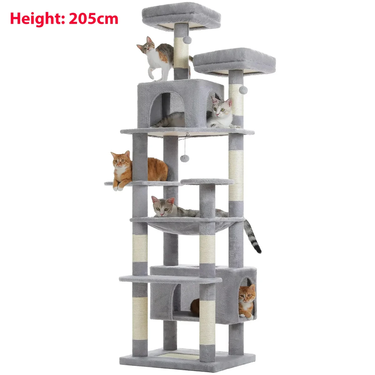Multi-Level Large Cat Tree with Sisal-Covered Scratching Posts Cozy Condos Spacious Hammock Tall Cat Tower for Indoor Cat Toys - Image 9