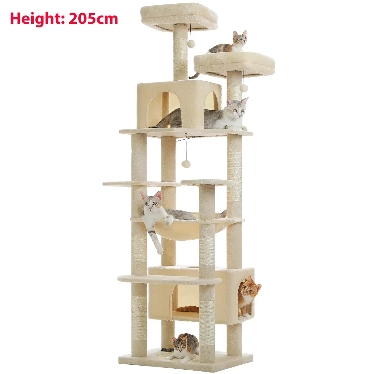 Multi-Level Large Cat Tree with Sisal-Covered Scratching Posts Cozy Condos Spacious Hammock Tall Cat Tower for Indoor Cat Toys - Image 20