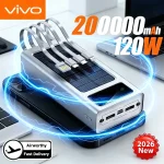 VIVO Solar Power Bank 200000mAh Large Capacity Mobile Power Fast Charging Battery With Dual USB 4-Cables For iPhone Android