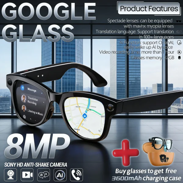 2026 New 3600mAh Large Capacity Smart Glasses 800W Pixel Anti-shake Camera 120+Language Translation Video Recording Call Glasses
