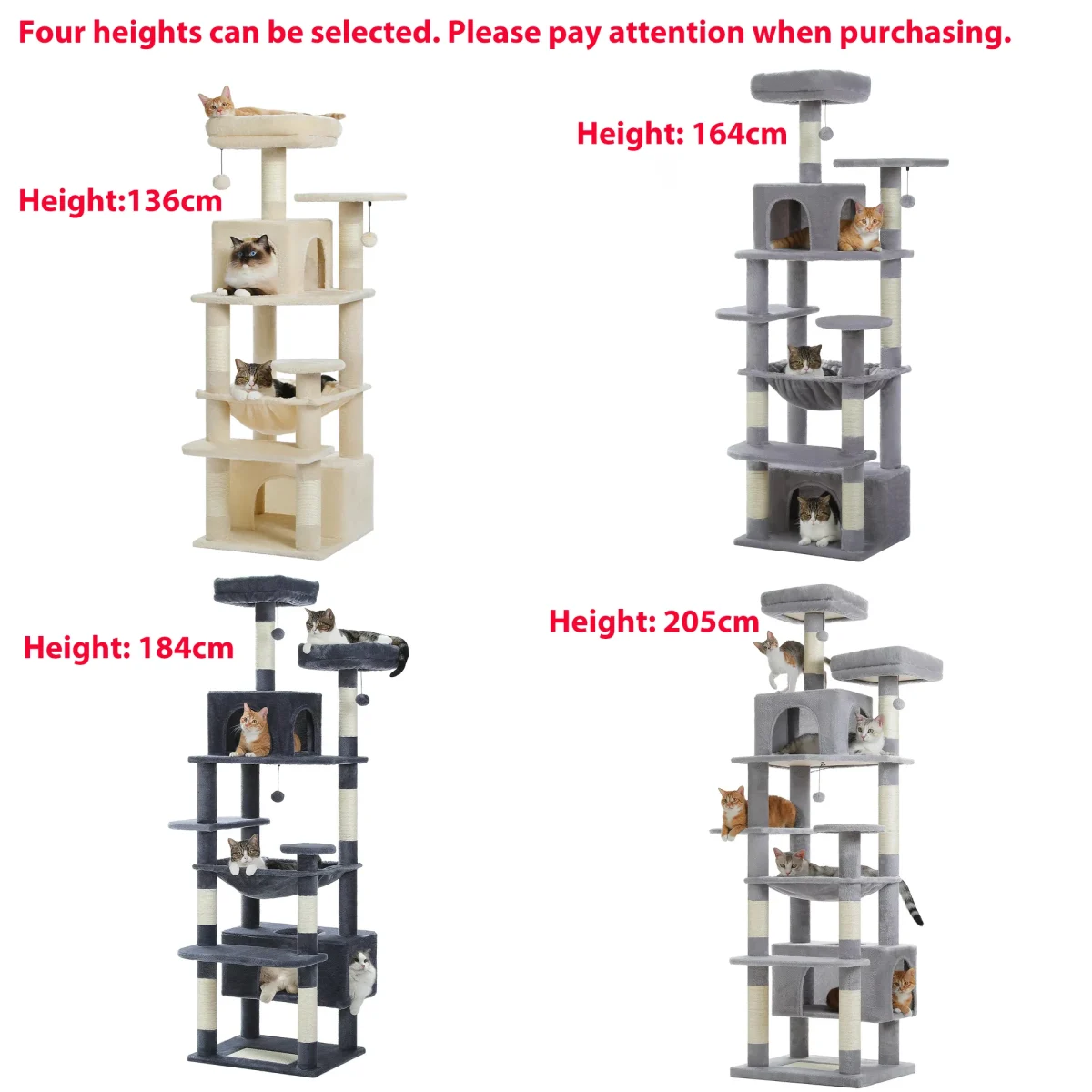 Multi-Level Large Cat Tree with Sisal-Covered Scratching Posts Cozy Condos Spacious Hammock Tall Cat Tower for Indoor Cat Toys - Image 6