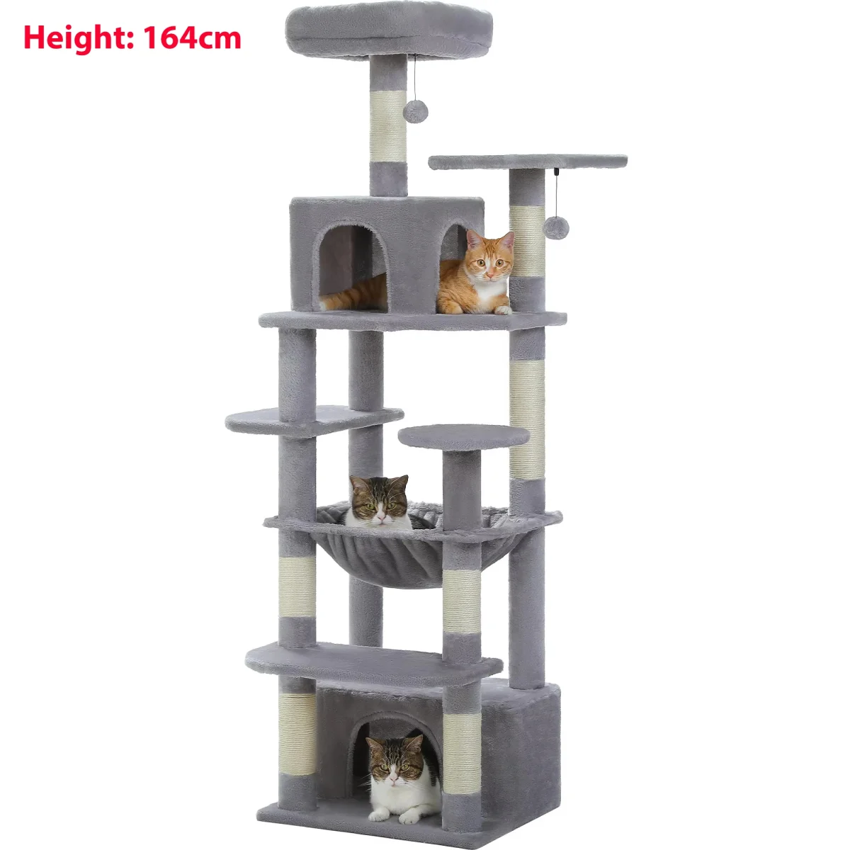 Multi-Level Large Cat Tree with Sisal-Covered Scratching Posts Cozy Condos Spacious Hammock Tall Cat Tower for Indoor Cat Toys - Image 18