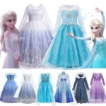 Kid Size: 9, Color: Orange - Disney Frozen Elsa Anna Princess Dresses Girls Mesh Sequin Dress Kids Cosplay Snow Queen Costumes Carnival Birthday Party Gowns