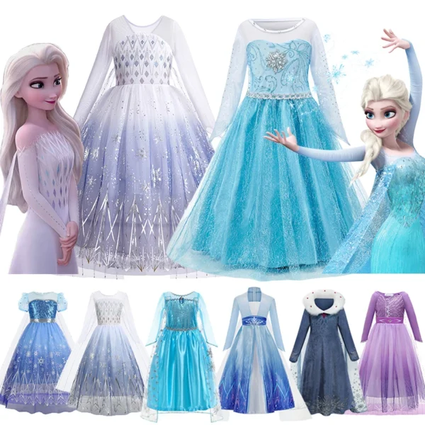Kid Size: 9, Color: Pink - Disney Frozen Elsa Anna Princess Dresses Girls Mesh Sequin Dress Kids Cosplay Snow Queen Costumes Carnival Birthday Party Gowns