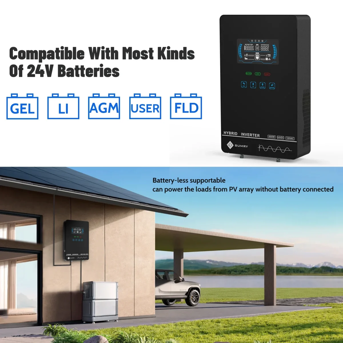 Sumry 4KW 120V Off Grid Solar Inverter 24V 140A 5600W MPPT Charger Pure Sine Wave Home Inverter 6.25 Inch LCD Display - Image 5
