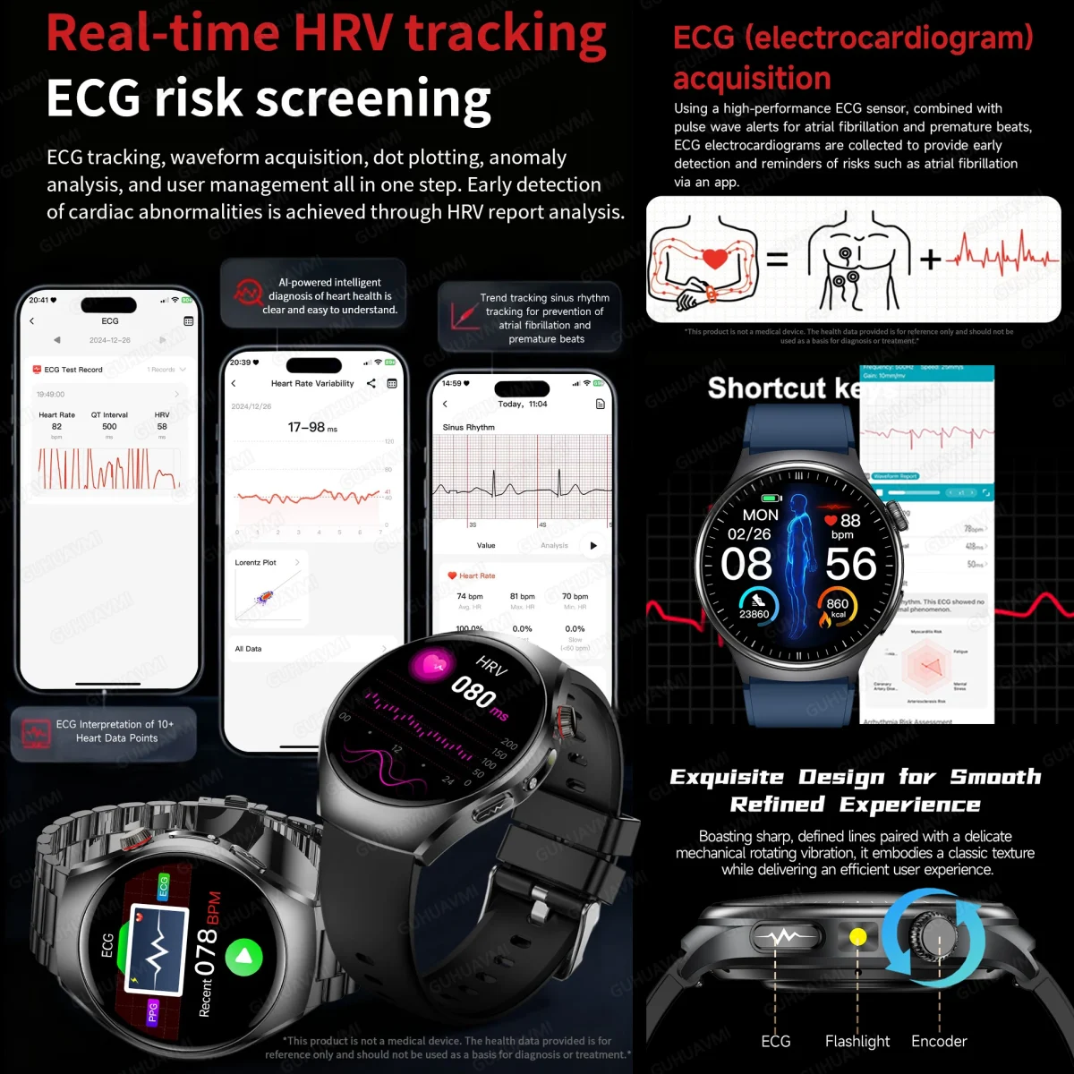 2026New AI-Diagnosis Care Smartwatch ECG+PPG Accurate Uric Acid Blood Pressure Body Fat Five organ Fitness Waterproof Smartwatch - Image 4