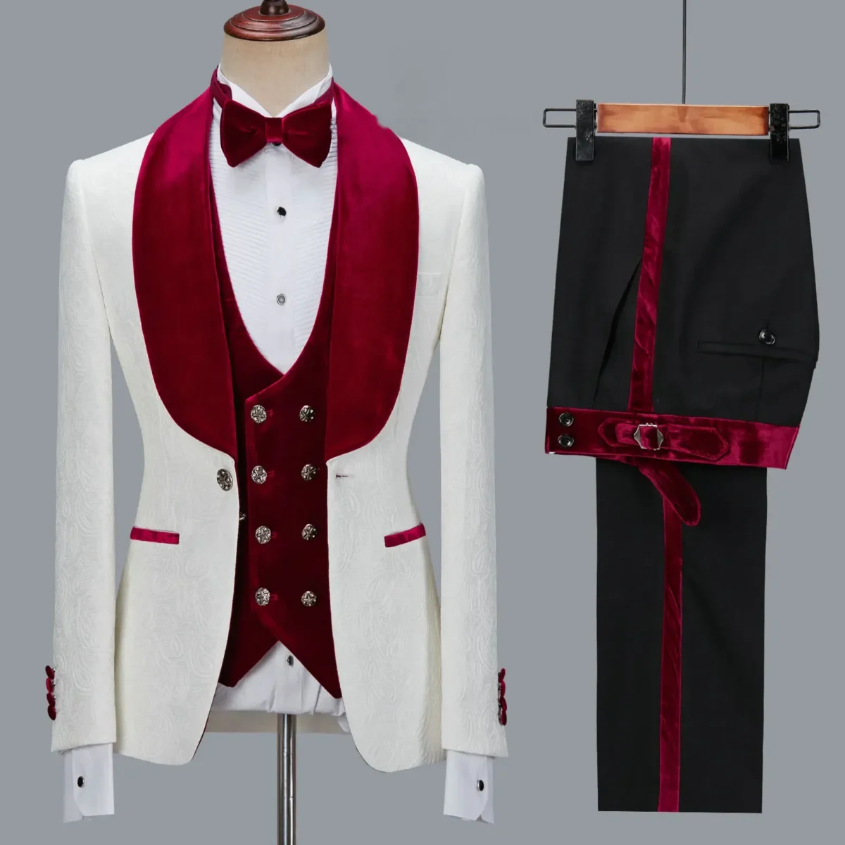 Color: Dark Grey, Size: XL - Floral Jacket Men Suit Slim Fit Wedding Tuxedo Navy Blue Velvet Lapel Groom Party Suits Costume Homme Best Man Blazer - Image 2