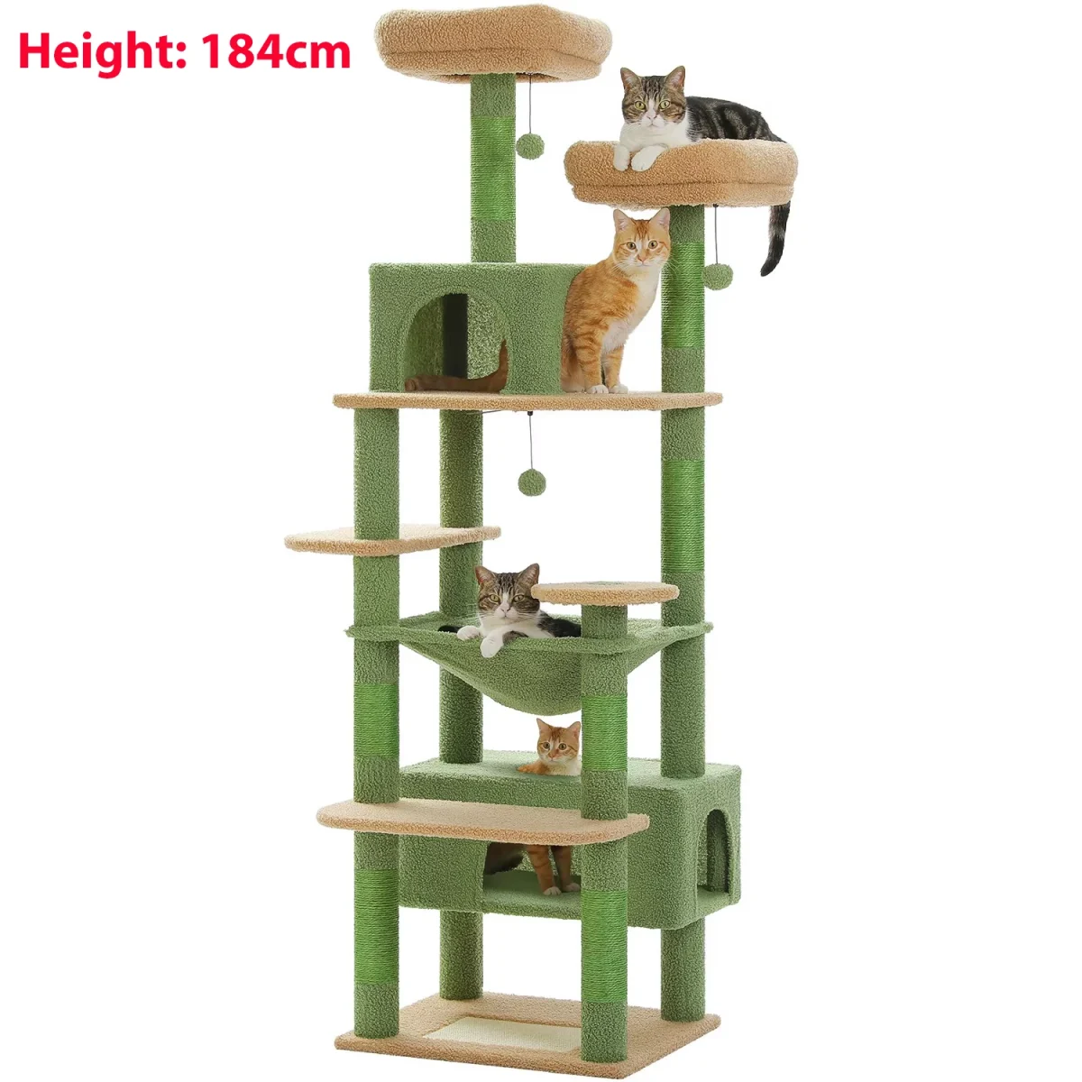 Multi-Level Large Cat Tree with Sisal-Covered Scratching Posts Cozy Condos Spacious Hammock Tall Cat Tower for Indoor Cat Toys - Image 12