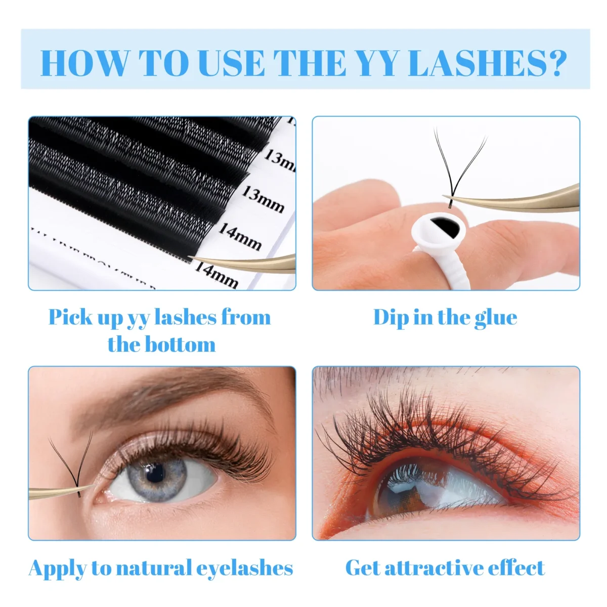 Color: Brushed Chrome, Curl: D, Thickness: 0.07mm, Length: 13mm, Ships From: CHINA - Gemerry YY Shaped Eyelash Extension Automatic Flowering W Shape Bloom 3D 4D 5D 6D 8D Premade Fans Eyelash Makeup Volume Lashes - Image 6