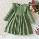 Color: GRAY, Kid Size: 8 - Autumn and Winter Girls Knitted Sweater Dress Solid Color Soft Long Sleeve Dress Children Christmas Costume Birthday Casual Wear