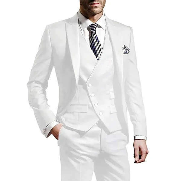 Color: Khaki, Size: XXXL, Ships From: CHINA - White Men Wedding Suits Groom Wear Peak Lapel Wedding Groom Tuxedos Business Party Suit 3 Pieces (Jacket+Vest+Pant?&permil;Costume Homme