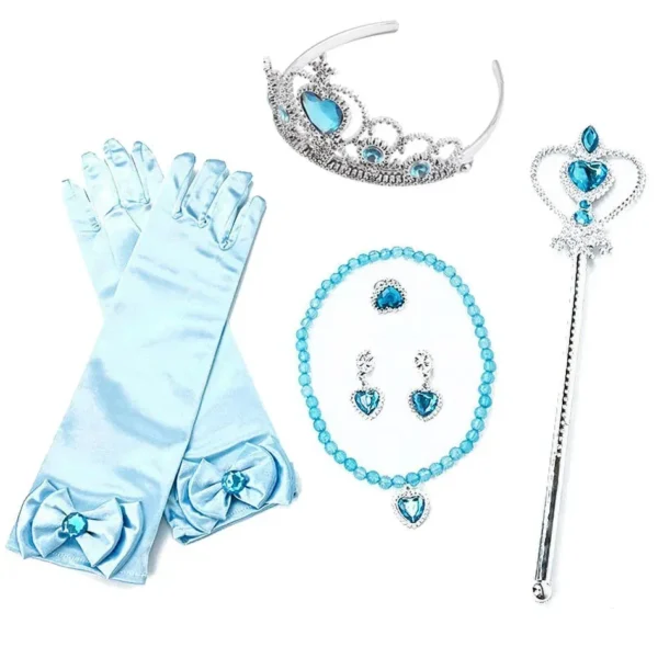 Color: Ivory - Girls Princess Accessories Kids Party Costume Aurora Belle Sofia Snow Queen Elsa Anna Magic Wand Crown Tiara Gloves Wig Braid