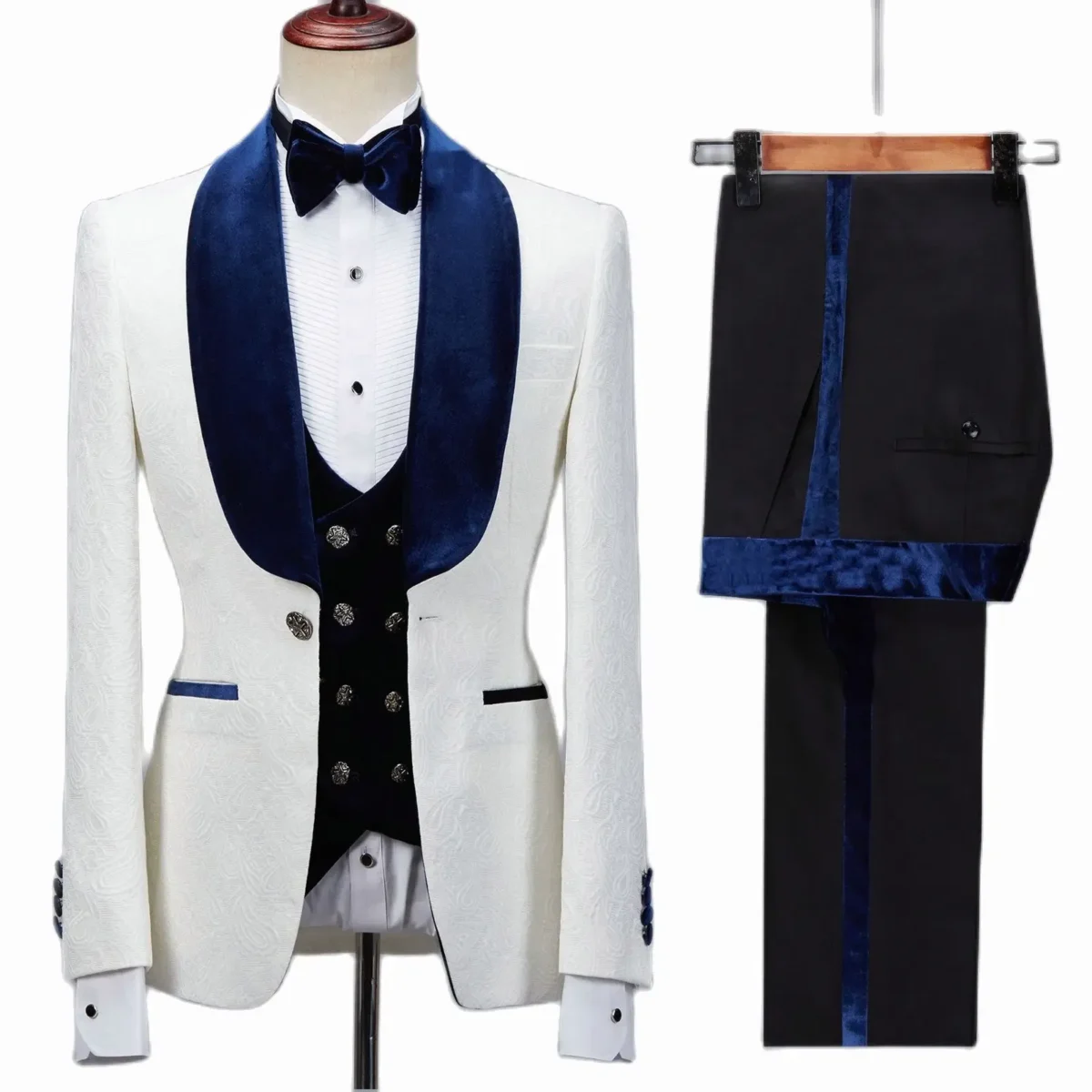 Color: Dark Grey, Size: XL - Floral Jacket Men Suit Slim Fit Wedding Tuxedo Navy Blue Velvet Lapel Groom Party Suits Costume Homme Best Man Blazer - Image 4