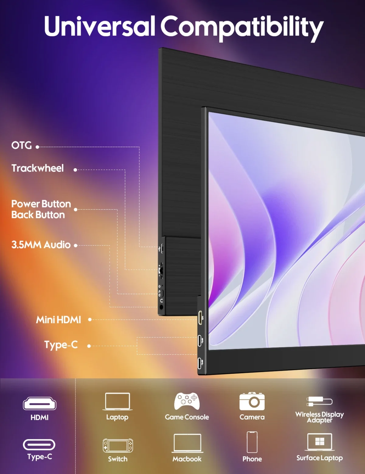 Amoudo 14 Inch Touch Portable Monitor  1920 x 1080P Second Screen FHD Lightweight Thin USB Type-C Mini HDMI Extend Screen - Image 3
