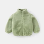 Color: GRAY, Kid Size: 18M - Child Autumn Winter Costume Solid Color Outerwear Casual Loose Long Sleeve Tops Plush Jacket Boys Girls Fashion Simple Coats