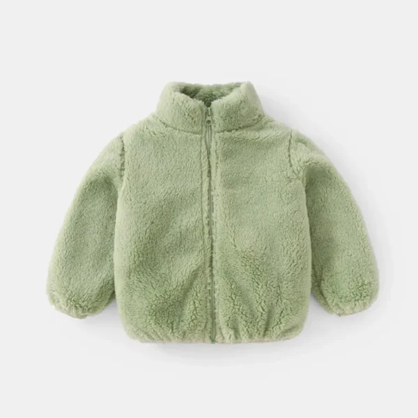 Color: GRAY, Kid Size: 18M - Child Autumn Winter Costume Solid Color Outerwear Casual Loose Long Sleeve Tops Plush Jacket Boys Girls Fashion Simple Coats