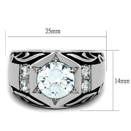 TK1606 - High polished (no plating) Stainless Steel Ring with AAA Grade CZ  in Clear - Image 2