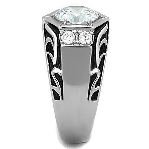 TK1606 - High polished (no plating) Stainless Steel Ring with AAA Grade CZ  in Clear - Image 4