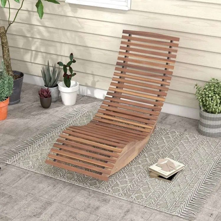 Outdoor Ergonomic Patio Wooden Rocking Chair Lounger - 360 lbs Max Weight - Image 2